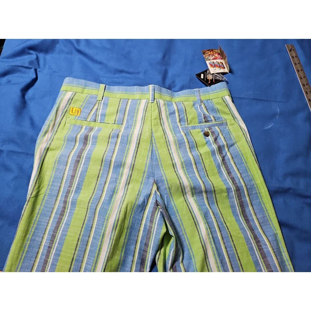 Loudmouth Golf Pants Nassau Lime Blue Striped John Daly Pants 36x34 Tall NEW